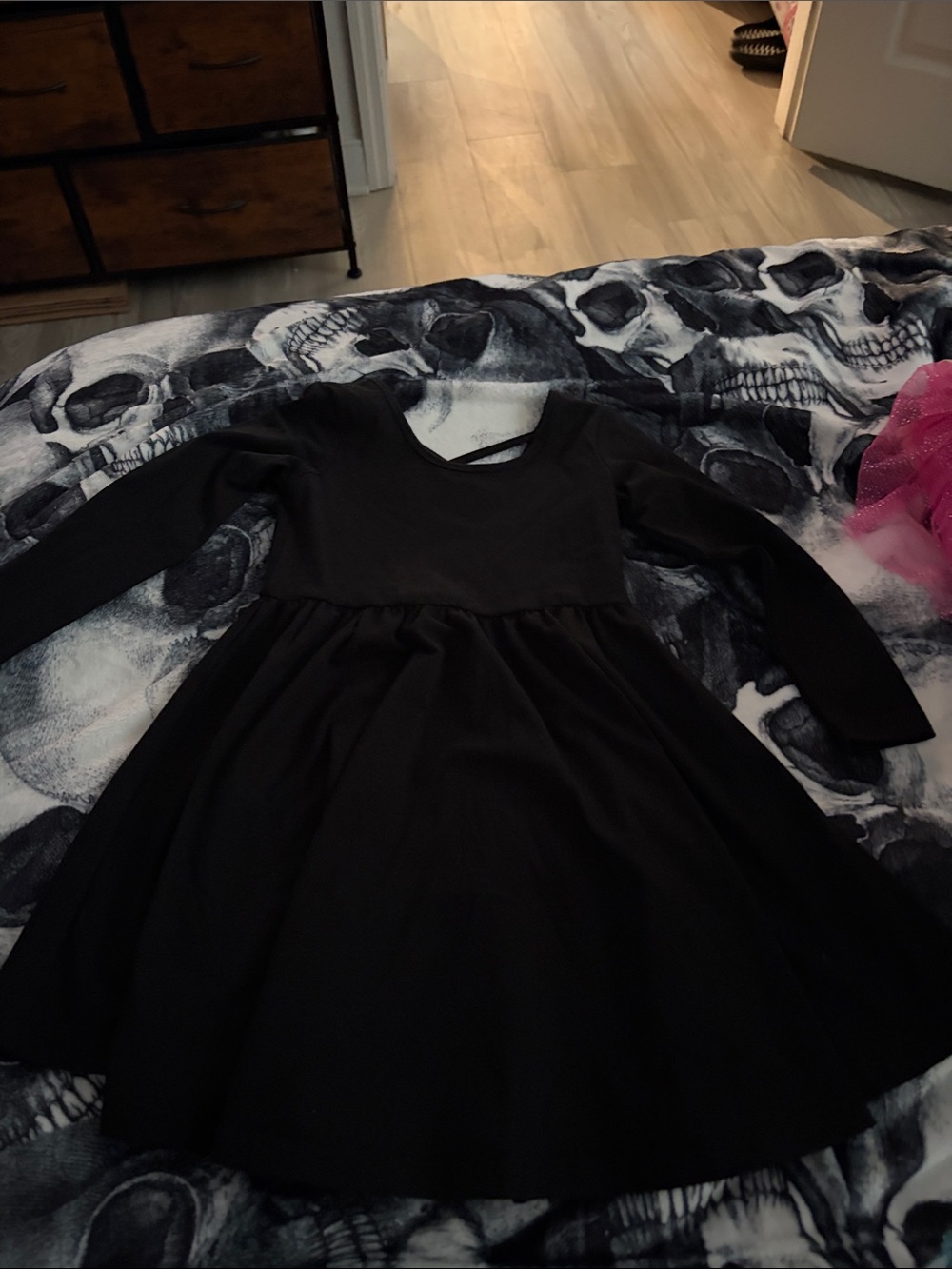 Girls' Black Long Sleeve Skater Dress
